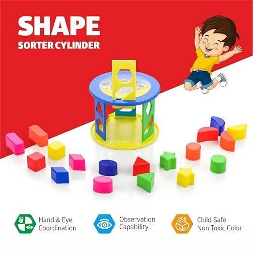 Zudo toys Shape Sorting Cylinder With 12 Shape & Different Color - HalfPe