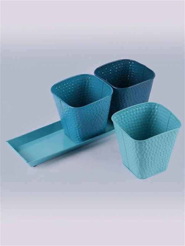 Set Of Three Herb Pots Blue - HalfPe