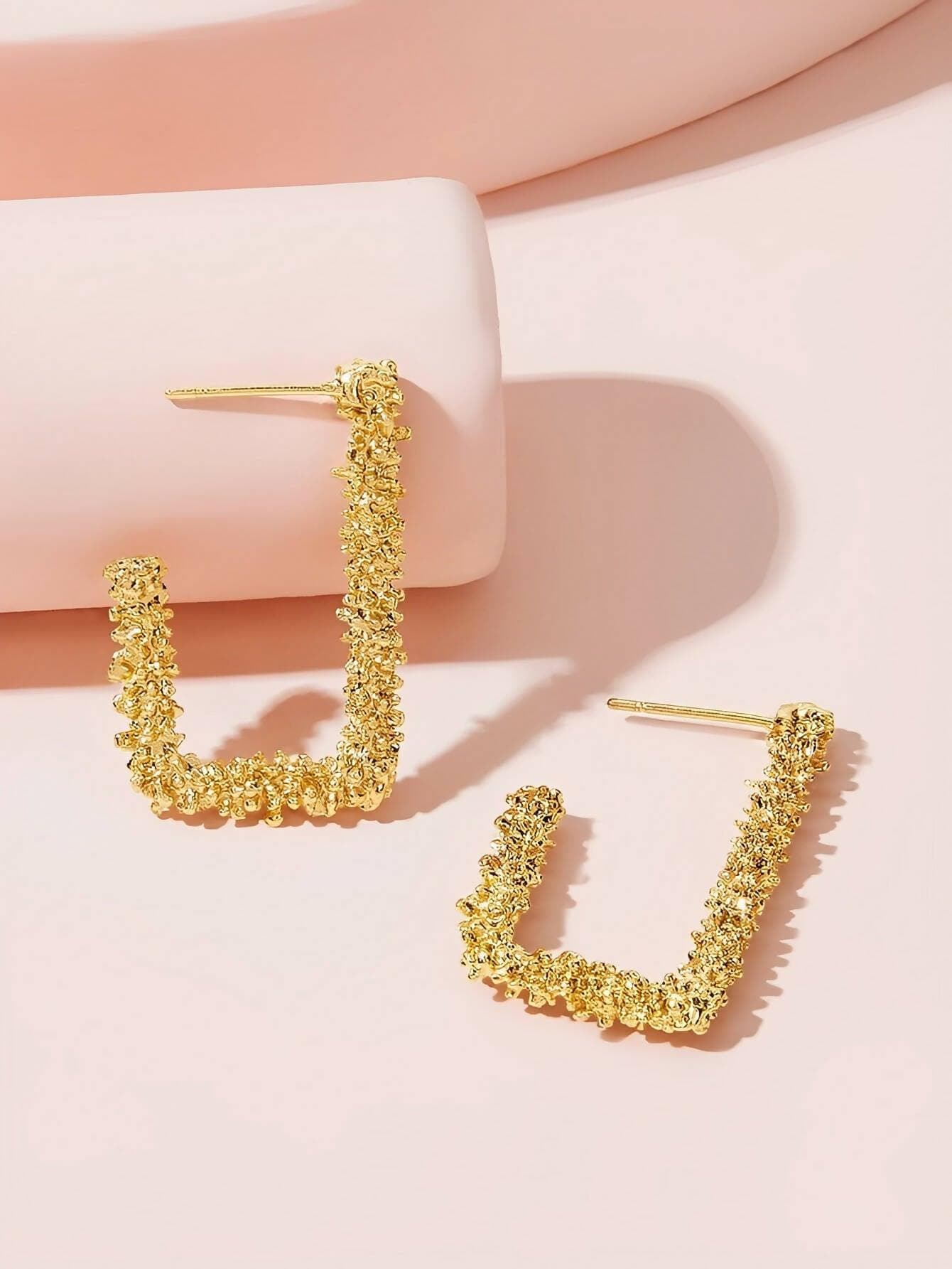 Pinapes gold tone textured delicate geometric party half hoop drop earrings - HalfPe