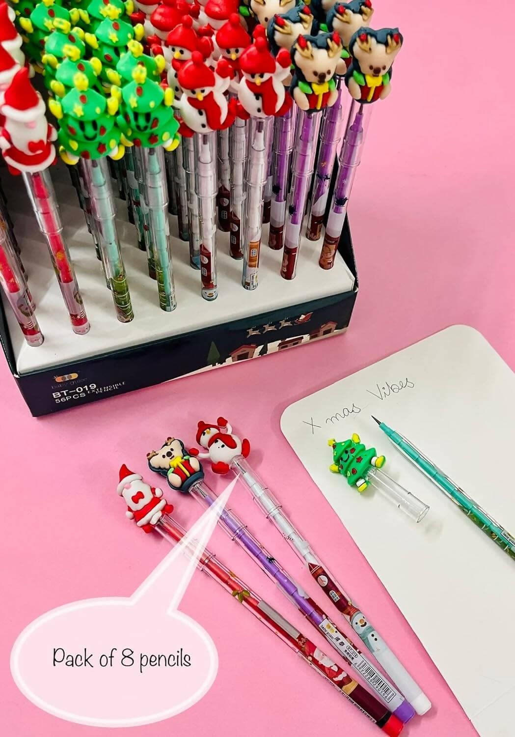 Le Delite Santa Claus Christmas Tree reindeer snowman candy shaped pencil Xmas Theme (Pack of 8) - HalfPe