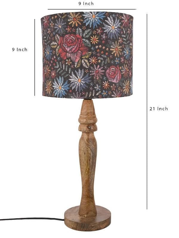 Wooden Black Floral Stich Lamp - HalfPe