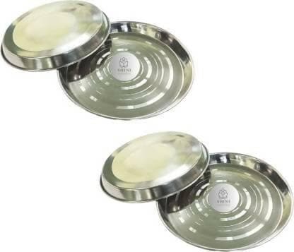 SHINI LIFESTYLE Stainless Steel Serving Plate, Dinner Plates set, Khumcha Thali Dinner Plate (Pack of 4) - HalfPe