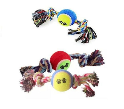 PetGains PGC Dual Knot Tennis Ball Rope Toy for Dogs Set of 3 (Multicolor) - HalfPe