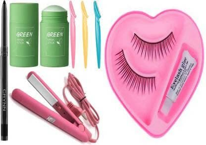 Crynn Rosedale Ultimate Kajal & Green Tea Cleansing Mask Stick & Tinkles Professional Eyebrow Shaver & Glam rofessional Straightener (5 Items in the set) - HalfPe