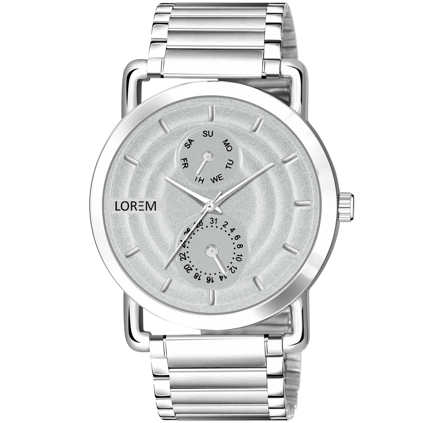 LOREM Silver 3D Embossed Stainless Steel Analog Watch For Men LR124 - HalfPe