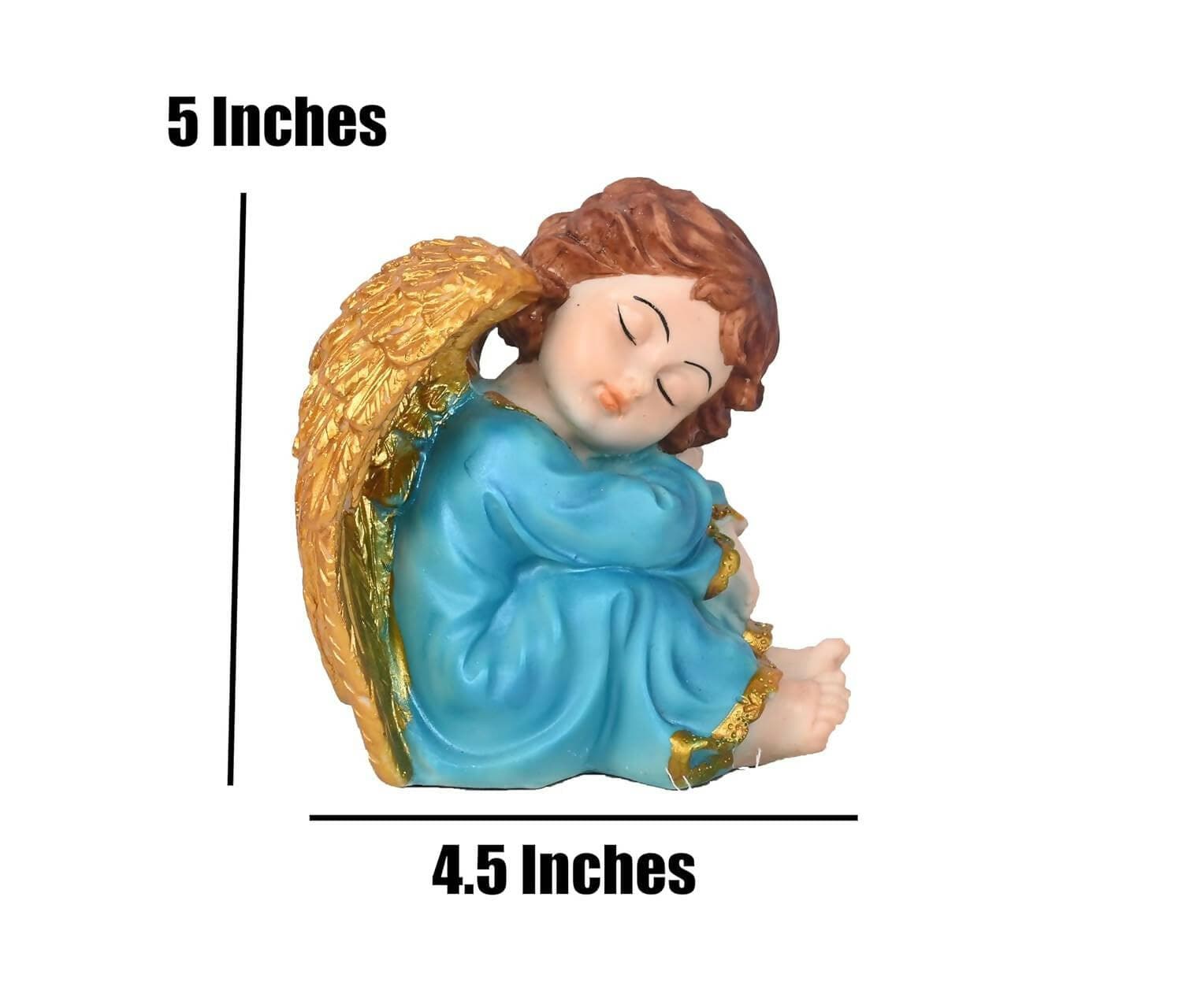 KariGhar Resin Small Blue Sitting Angel Statue Catholic Idol for Home - HalfPe