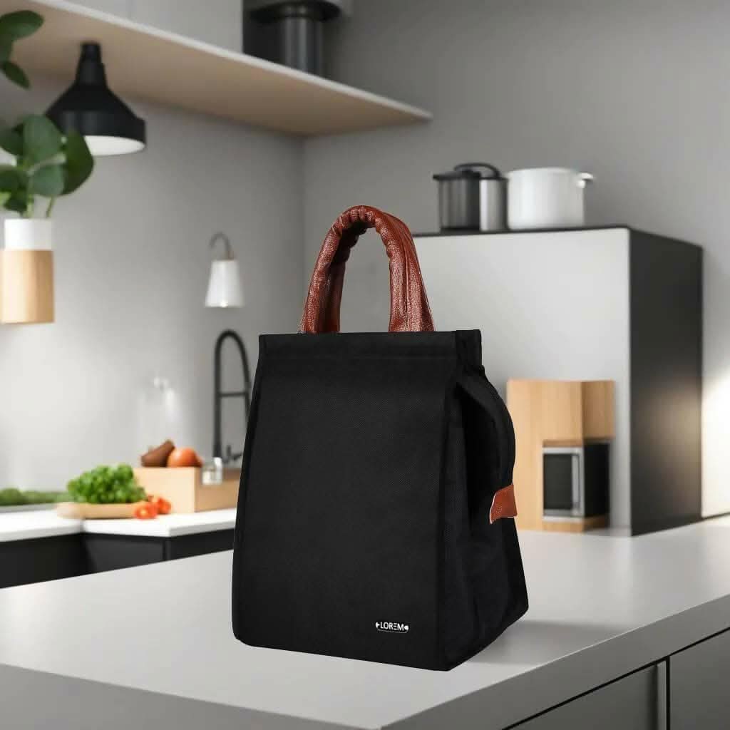 LOREM Black PVC Coated Matty Insulated Tiffin Bag/Lunch Bag - HalfPe