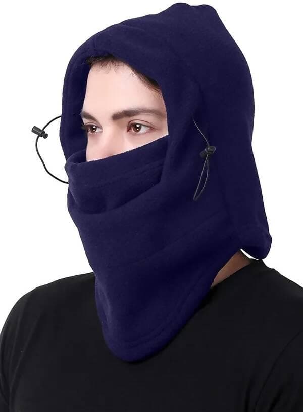 Solid Unisex Thermal Fleece Multifunction Balaclava Snood Full Face Mask (Navy Blue) - HalfPe