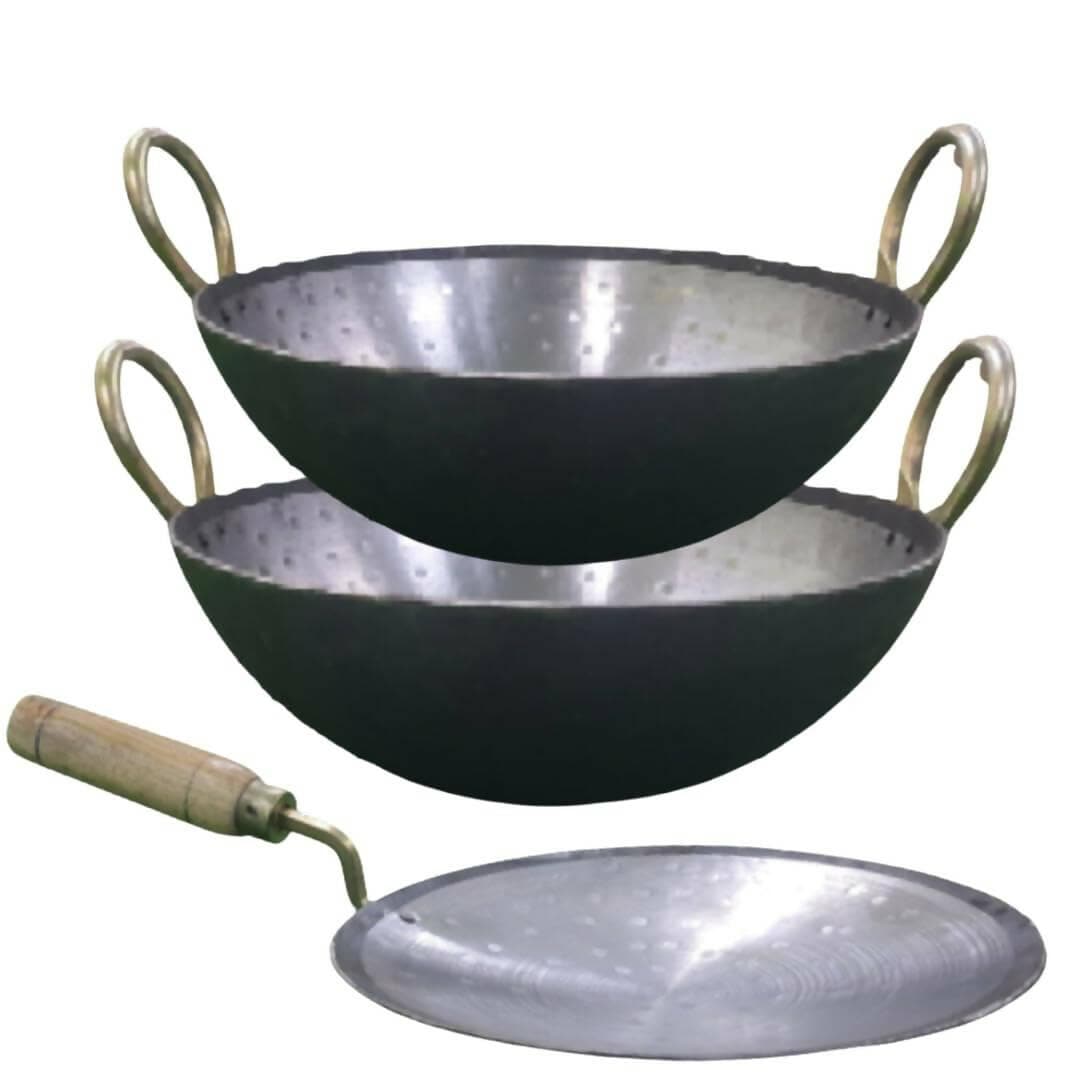 SHINI LIFESTYLE Iron kadhai, Loha Kadhai deep Bottom, with Loha Tawa (28cm,25cm) - HalfPe