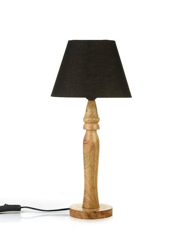 Green Girgit Round Brown Lamp With Taper Black Cotton Shade - HalfPe