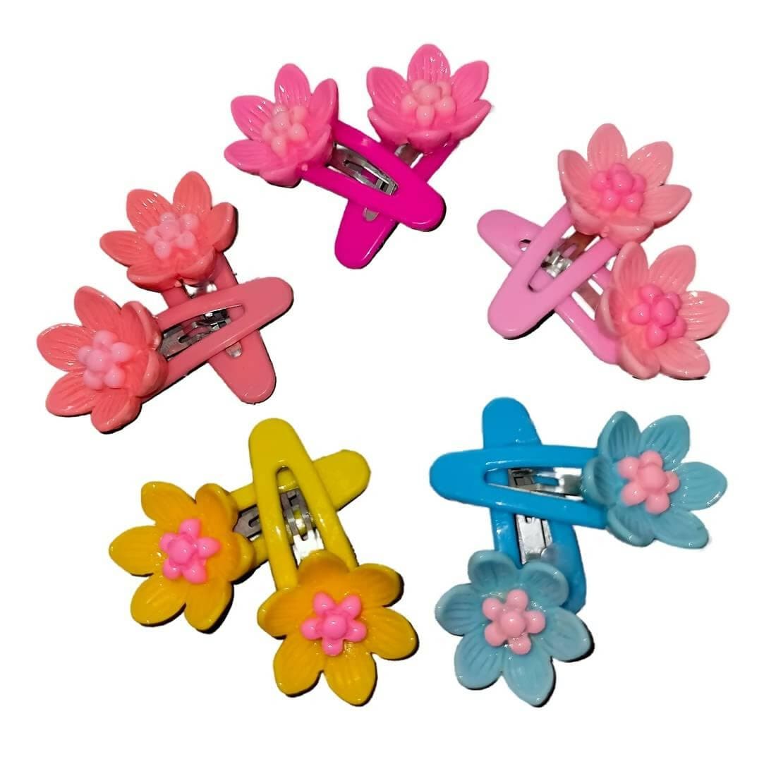 SENECIO Floral Lily Flower Colorful Tictac Hair Clip Pin Set Multicolor For Kids Girls & Women (5 Pairs) - HalfPe