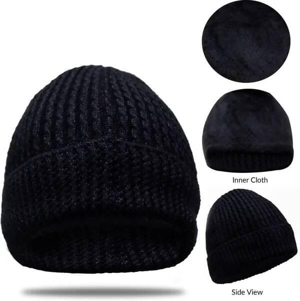 Woven Winter cap (Black) - HalfPe