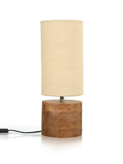 Wooden Log Table Lamp With White Jute Shade - HalfPe