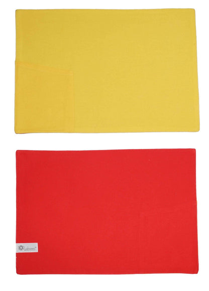 Lushomes table mat and napkins for dining table Set of 12, Fancy Table Mats Online with Pocket and Printed Cloth Napkins, Yellow and Red (6 Pc Placemats,13x19 Inces + 6 Pcs of Napkins, 16x16 Inches) - HalfPe