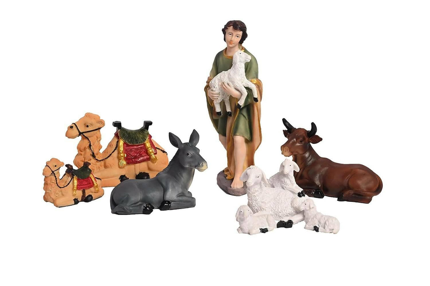 KariGhar Resin 7 Pcs Animals Set with The Shepherd for Christmas Nativity Scene, Crib Set Decoration,kudil Set, Various Other Decoration and Gifting, 8 Inch - HalfPe