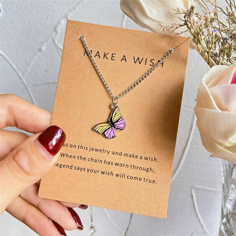 Pinapes Trendy Fashion Butterfly Make a Wish Card Fashion Necklace Chain for Women & Girls - HalfPe