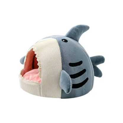 PetGains PGY Soft Plush Cushion Shark Shape Cave Bed (Blue – Medium) - HalfPe