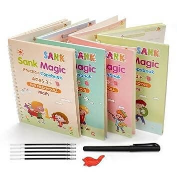 Magic Practice Copybook, (4 BOOK + 10 REFILL+ 1 pen +1 grip, 2 sets) - HalfPe