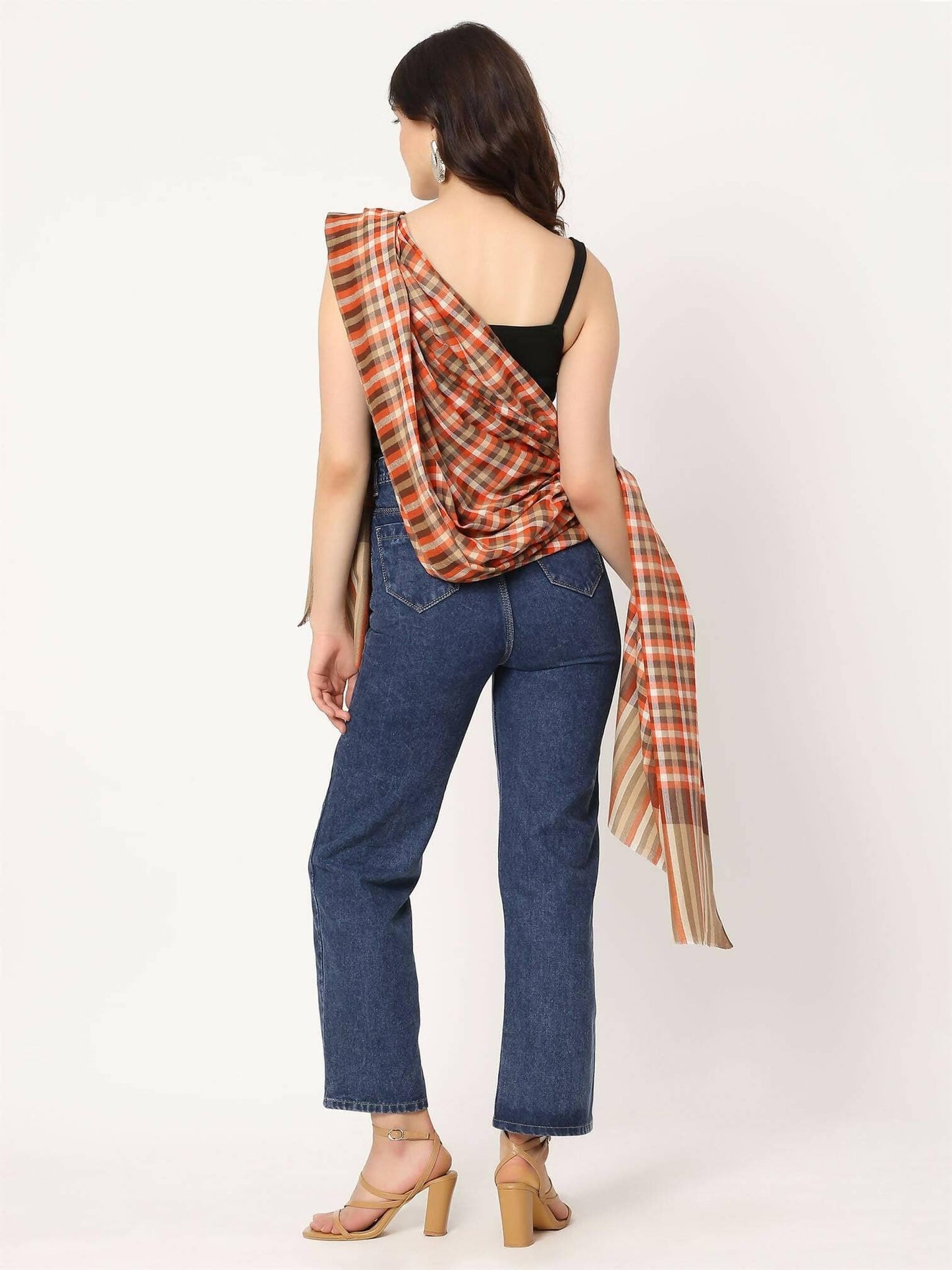 Multicolour Check Shawl(Brown) - HalfPe