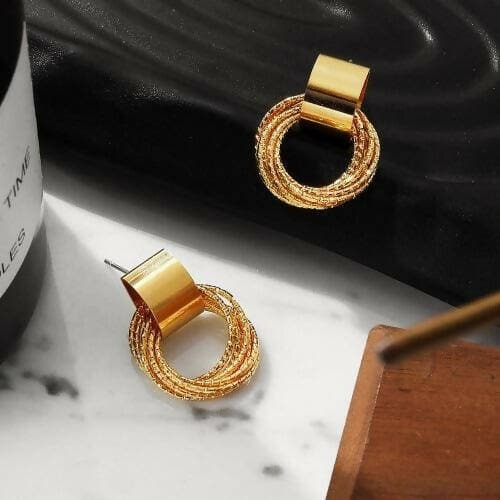 Pinapes Retro Metallic Gold Color Multiple Small Circle Pendant Earrings - HalfPe