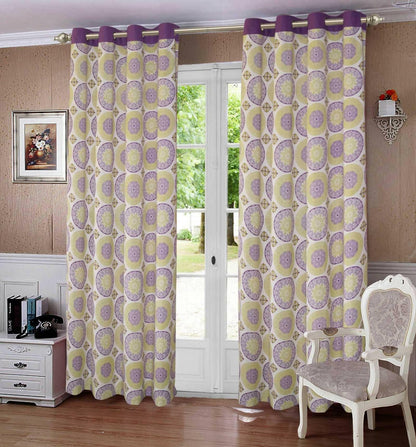 Lushomes Door Curtain, Cotton Bold Purple Printed Cotton Curtains for Living Room/Home with 8 Eyelets & Printed Tiebacks, Door Curtain, Curtain 7.5 Feet, Screen for Window, (54x90 Inches, Set of 1) - HalfPe