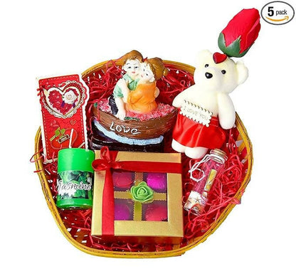 MANTOUSS Valentines day gift - Chocolates in a decorated box+boat couple figurine+Teddy with rose+scented candle+message bottle+Valentines greeting card - HalfPe