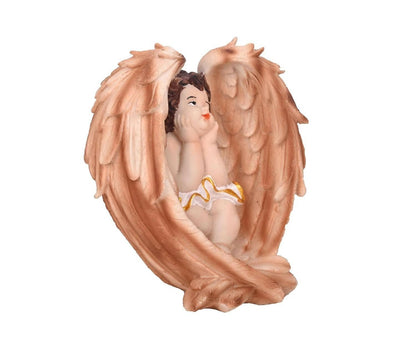 KariGhar Resin Brown Sitting Angel on Wings Statue Catholic Idol for Home - HalfPe