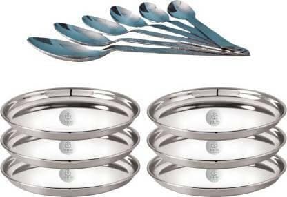 SHINI LIFESTYLE Serving Plate 6pcs with spoons 6pcs for dinner(pack of 12 ) - HalfPe