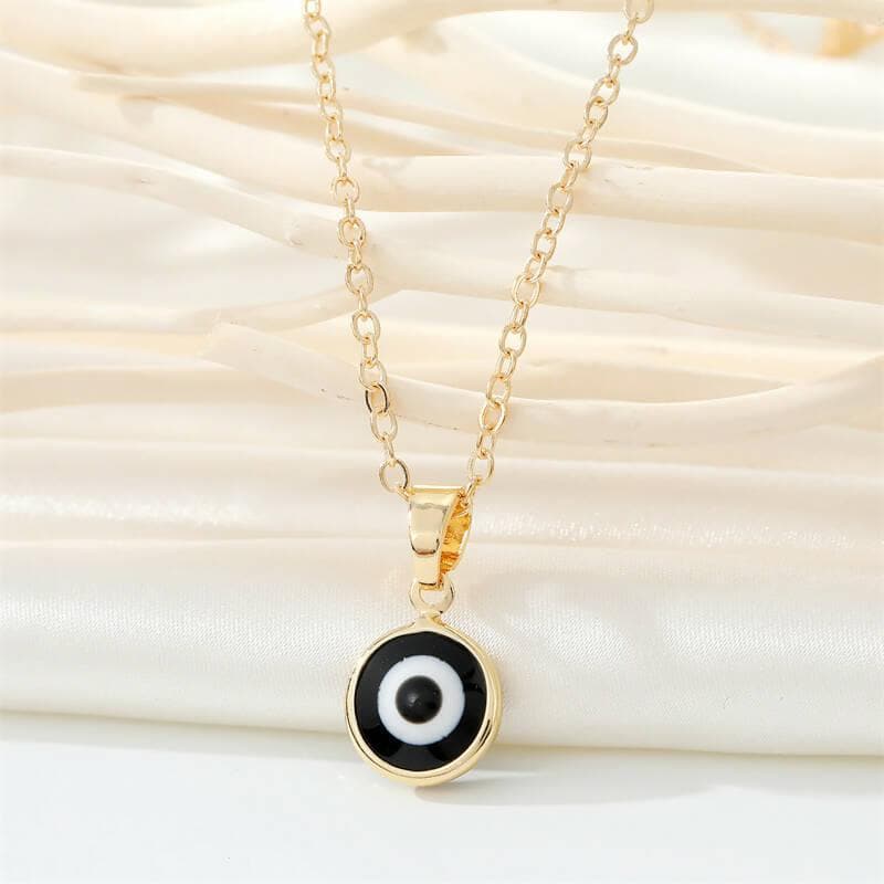 Pinapes Blue Turkish Evil Eye Pendant Chain Necklace for Women (Black, pack of 2) - HalfPe