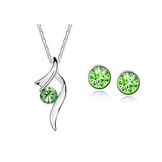 SENECIO Emerald Green Trendy Austrian Crystal Silver Plated Women Pendant Necklace Earrings Set - HalfPe