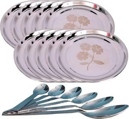 SHINI LIFESTYLE Steel Heavy Gauge Dinner Plates With Spoons (Pack of 20) - HalfPe