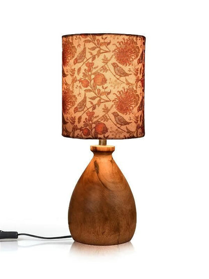 Wooden Dome Table Lamp Bird Printed Shade - HalfPe