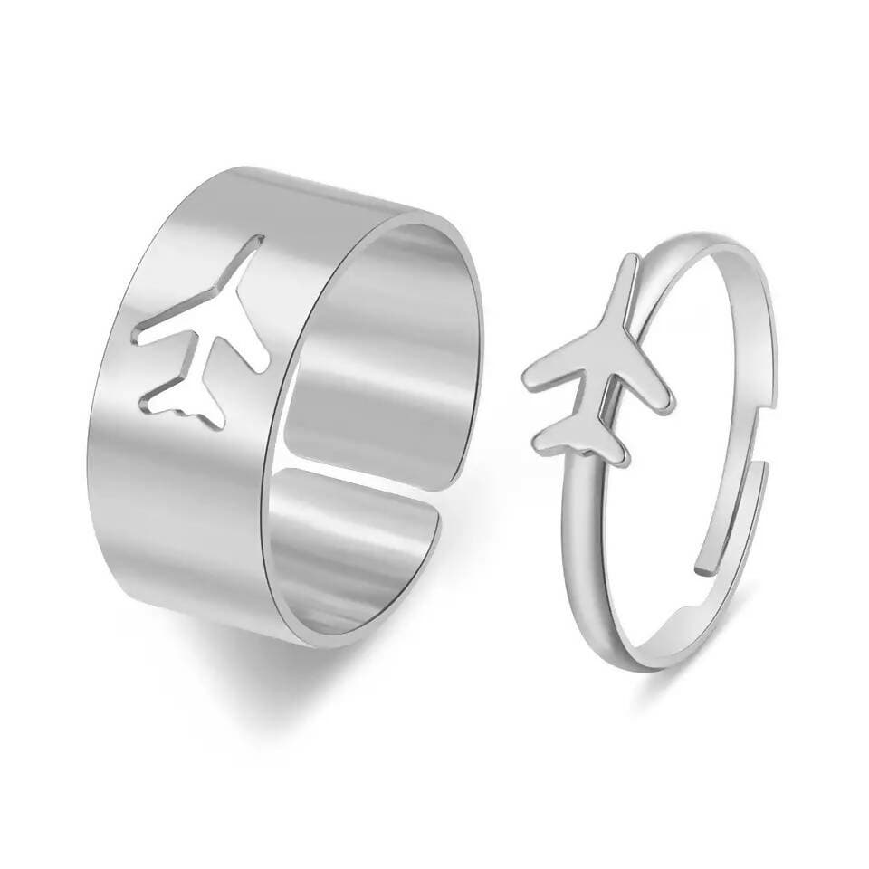 Pinapes Couple Airplane Silver Love Caring Partner Shows Love with Couple Rings Set With Fly-High - HalfPe