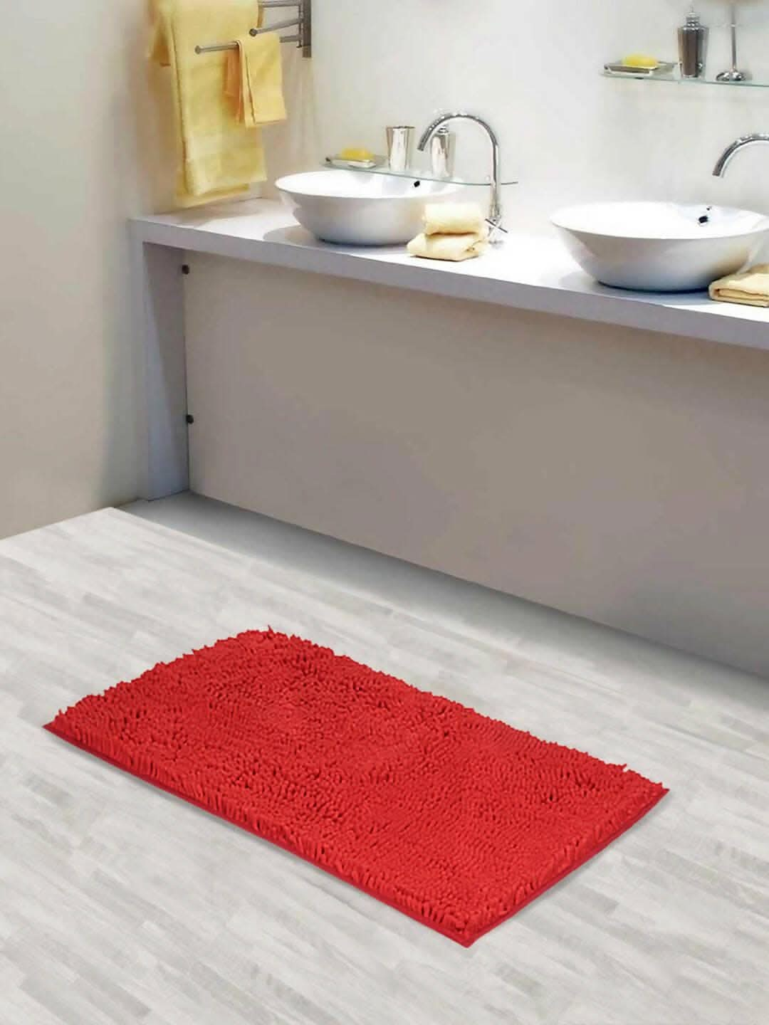 Lushomes Bathroom Mat, 2200 GSM Floor, bath mat Mat with High Pile Microfiber, anti skid mat for bathroom Floor, bath mat Non Slip Anti Slip, Premium Quality (12 x 18 Inch, Single Pc, Red) - HalfPe