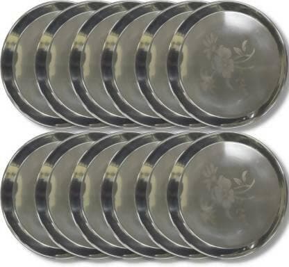 SHINI LIFESTYLE Stainless Steel Plate with floral design (pack of 12) - HalfPe