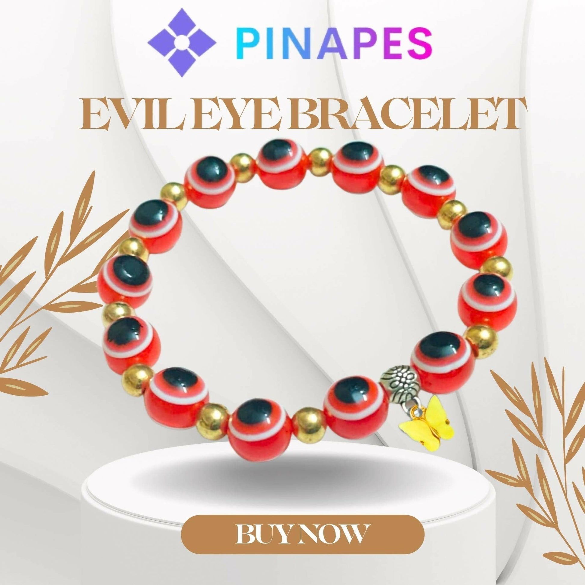 Pinapes yellow Butterfly Beads and Evil Eye Charm Bracelet A Must-Have for Fashionable and Superstitious Women (red) - HalfPe