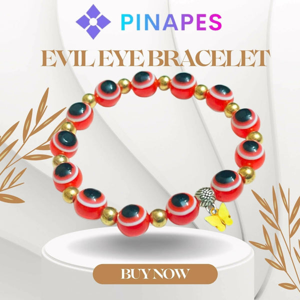 Pinapes yellow Butterfly Beads and Evil Eye Charm Bracelet A Must-Have for Fashionable and Superstitious Women (red) - HalfPe