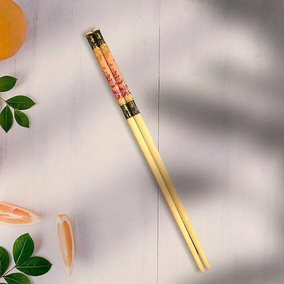 Reusable Wooden Bamboo Chopsticks () floral design, 2 pairs) - HalfPe