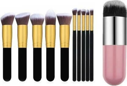 Bingeable 1Foundation Brush Make Up Brushes, 10Pcs Natural Bamboo Professional Makeup Brushes Set Foundation Blending Brush Tool Cosmetic Kits Makeup Set Brushes (Pack of 10) - HalfPe