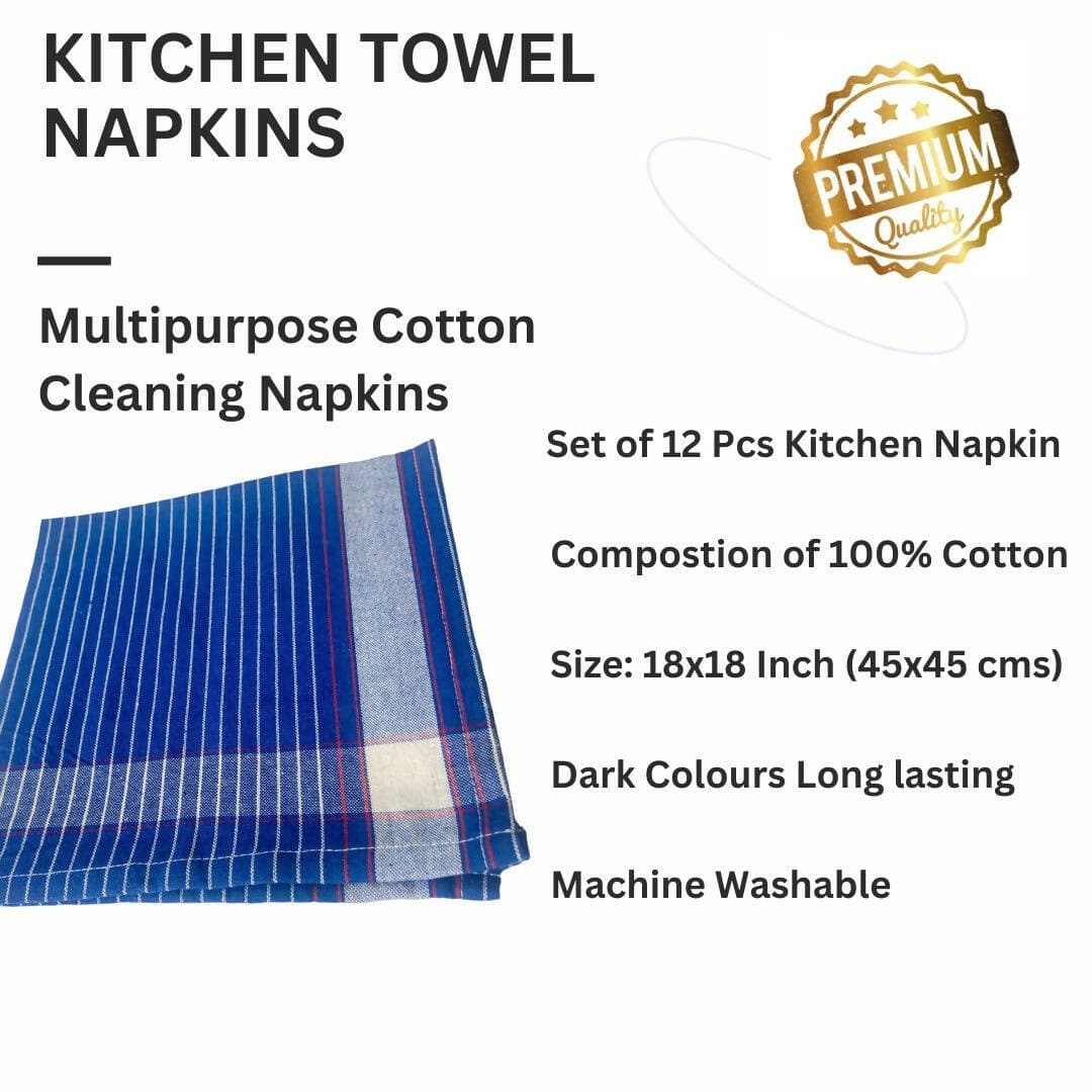 Cleaning Machine Washable Multipurpose Cotton Checked and Stripe Kitchen Napkins (Set of 12) - HalfPe