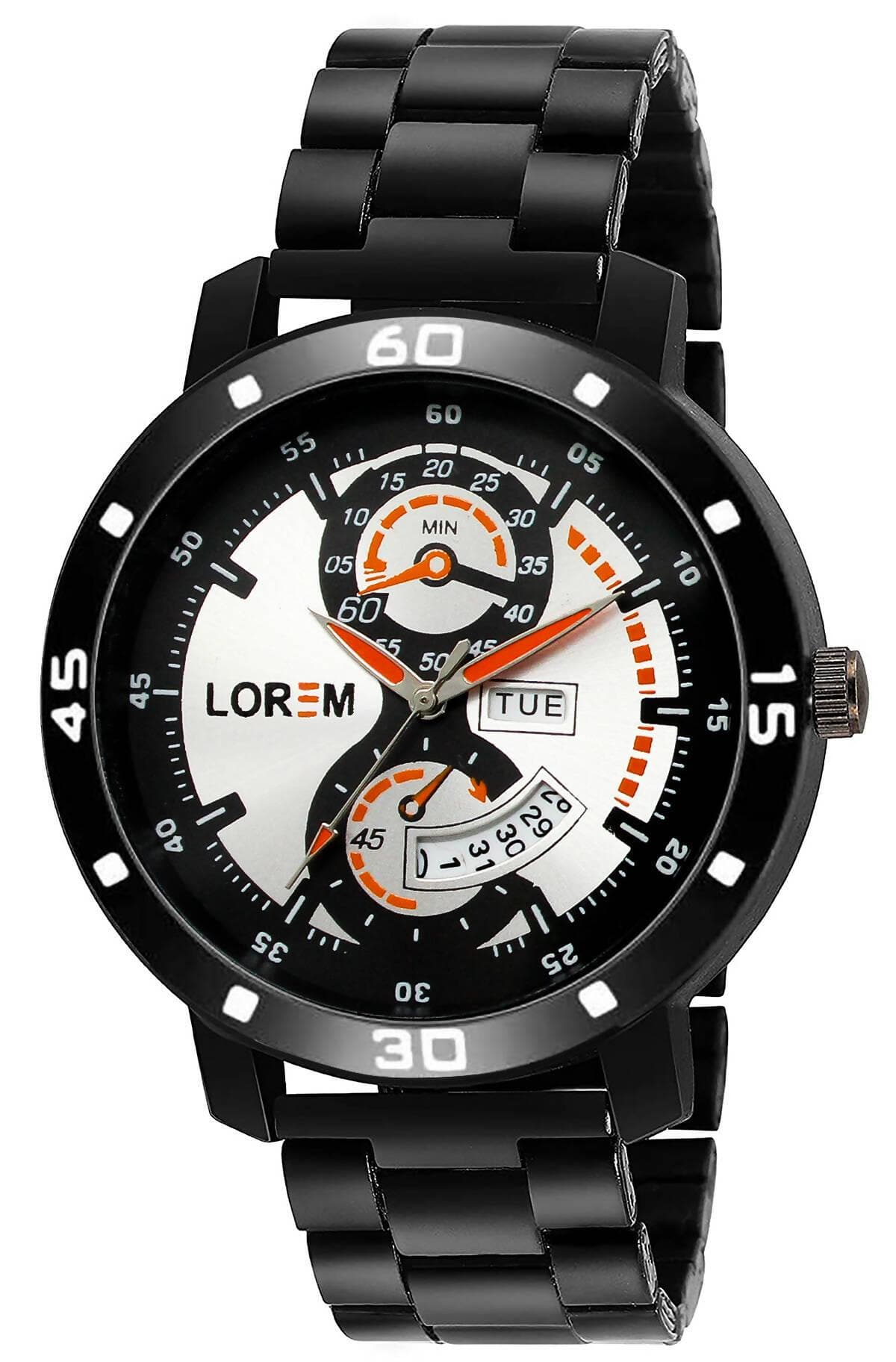 LOREM White Day Date Analog Watch For Men LR107 - HalfPe