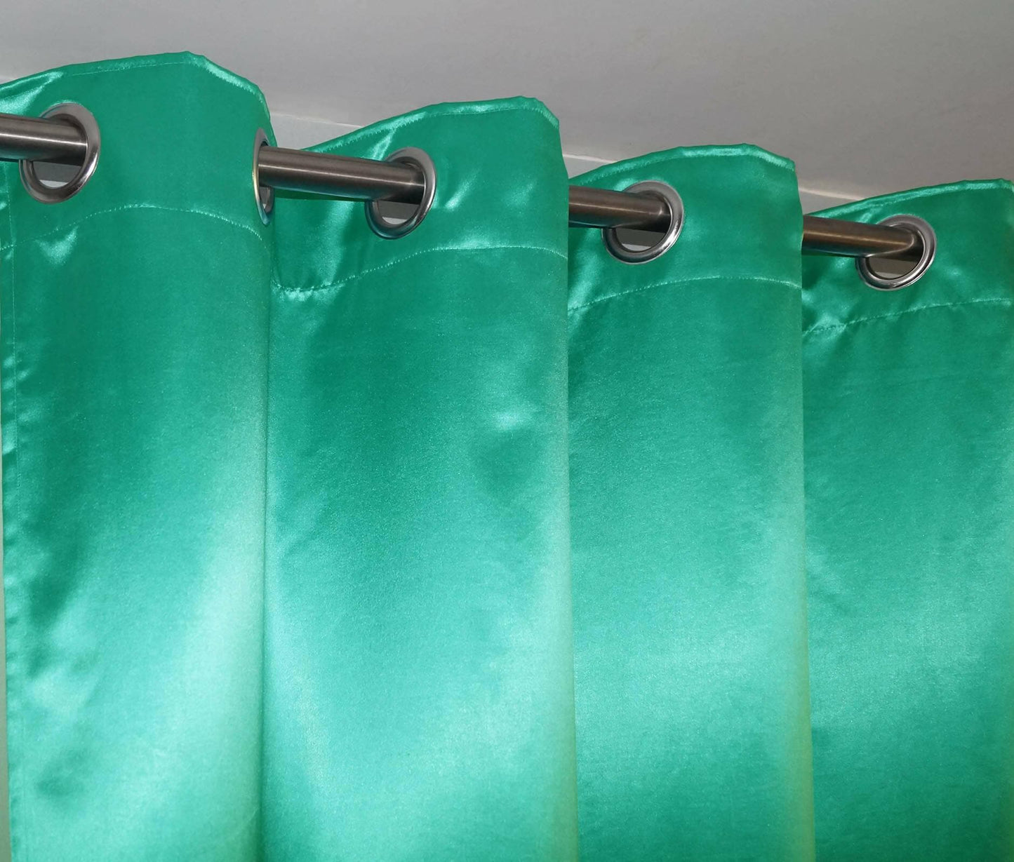 Lushomes Satin Curtains, Green Satin door curtain, Plain Door Curtain, 7.5 feet curtains with 8 Metal SS Eyelets, 4.5 FT x 7.5 FT (54 x 90 inches) - HalfPe