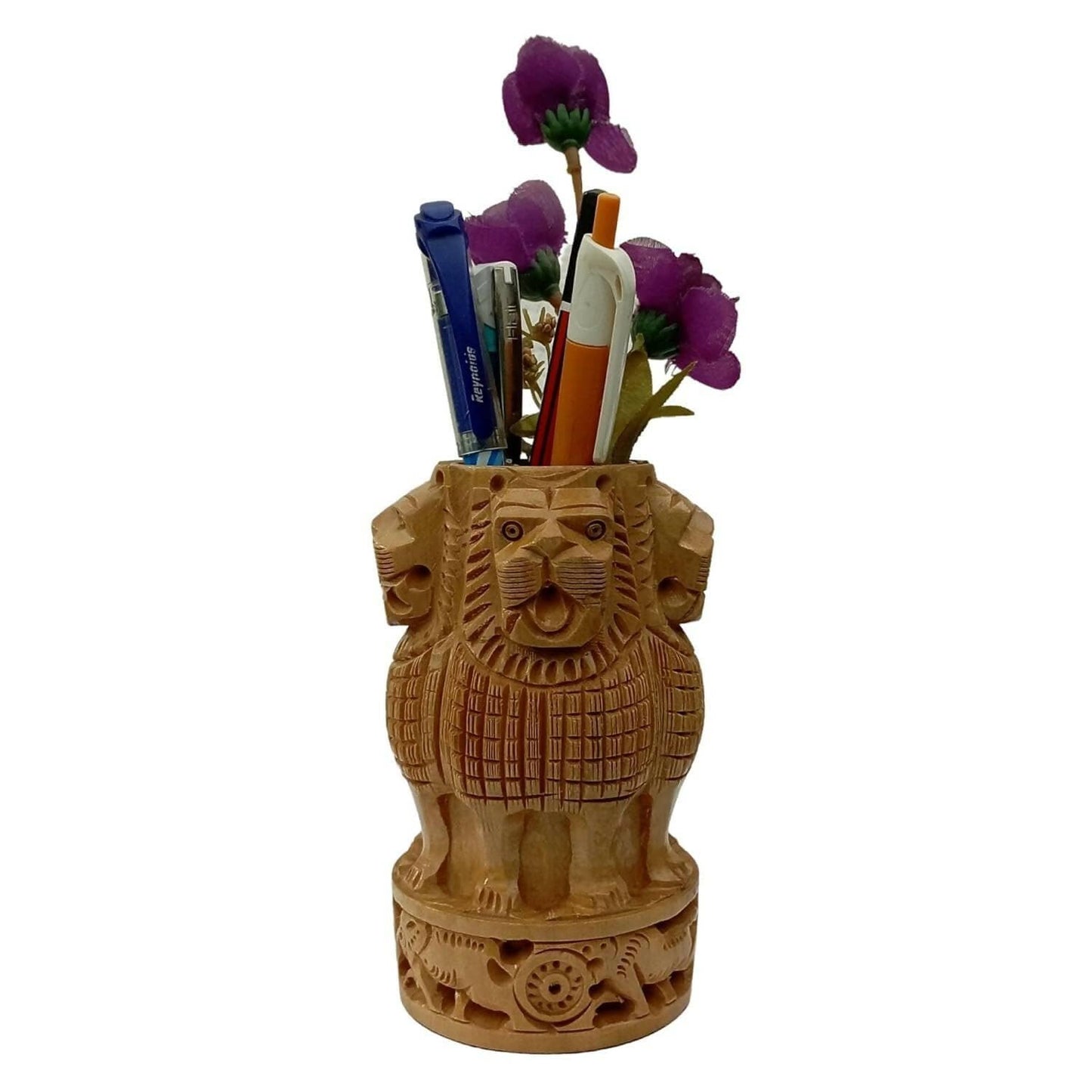 Santarms Wood Handmade Ashoka Pillar Pen Stand (5 Inches) - HalfPe