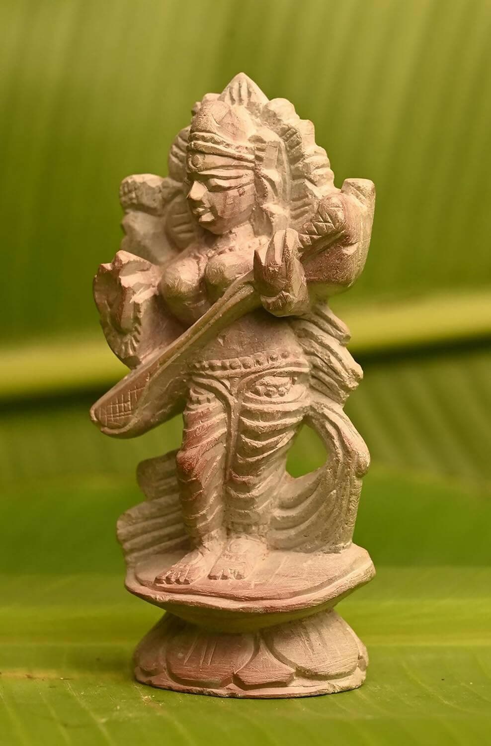 KariGhar Stone Hand Carved Saraswati, Sharda Maa Idol for Home - HalfPe