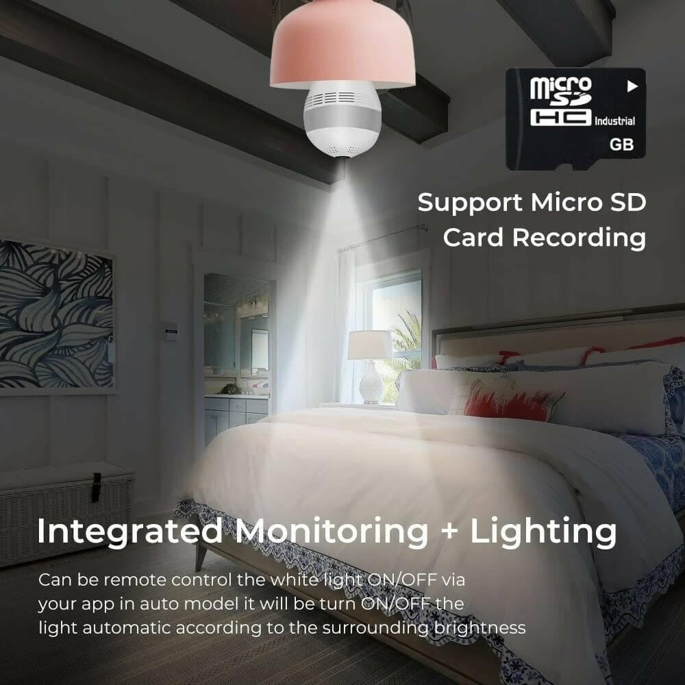 Full HD Bulb CCTV Camera with 360 Degree View, Smart Motion Detection, Two Way Audio, Wi-Fi Mobile Connectivity,Colored Night Vision - HalfPe