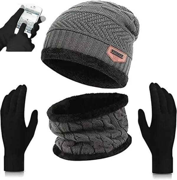 Woven winter Cap and Gloves Set (Pack of 3) - HalfPe