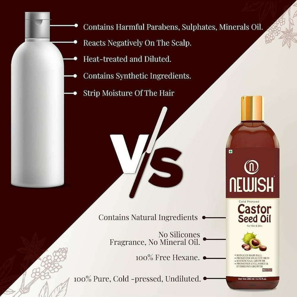 Newish Premium Castor Oil for Hair Growth, Skin and Eyebrow (200 ML) - HalfPe