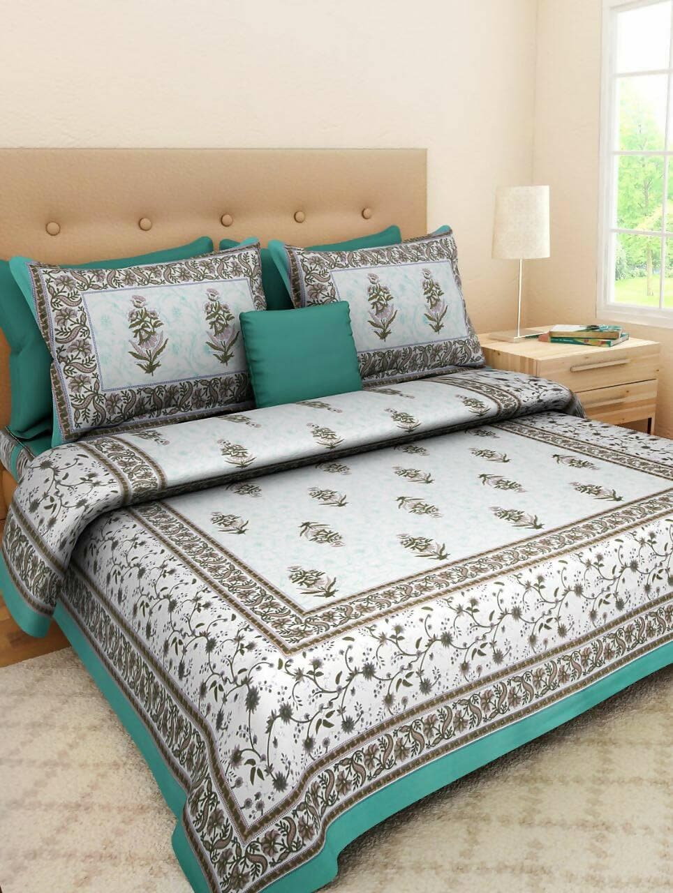 Jaipuri traditional queen size cotton bedsheet with (2) pillow cover set LP94 - HalfPe