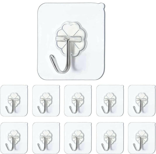 Self Adhesive Waterproof Transparent Adhesive Hooks for Wall (Pack of 10) - HalfPe