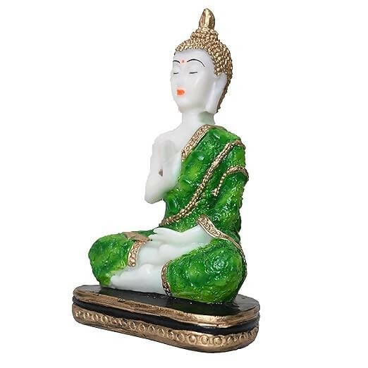 KariGhar Antique Meditating Buddha Statue Idol Perfect for Home | Prayer Room | Living Room | Decoration & Gifting (A0107 (Green)) - HalfPe